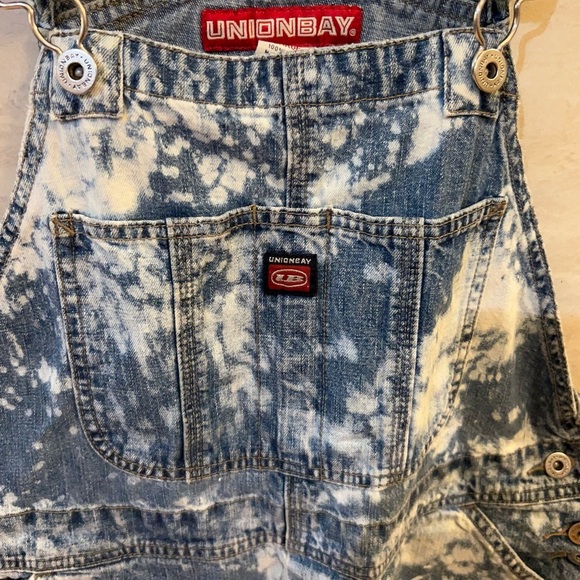 VINTAGE Unionbay Shorts Overalls Womens Indigo Denim Logo Cotton - Picture 2 of 16
